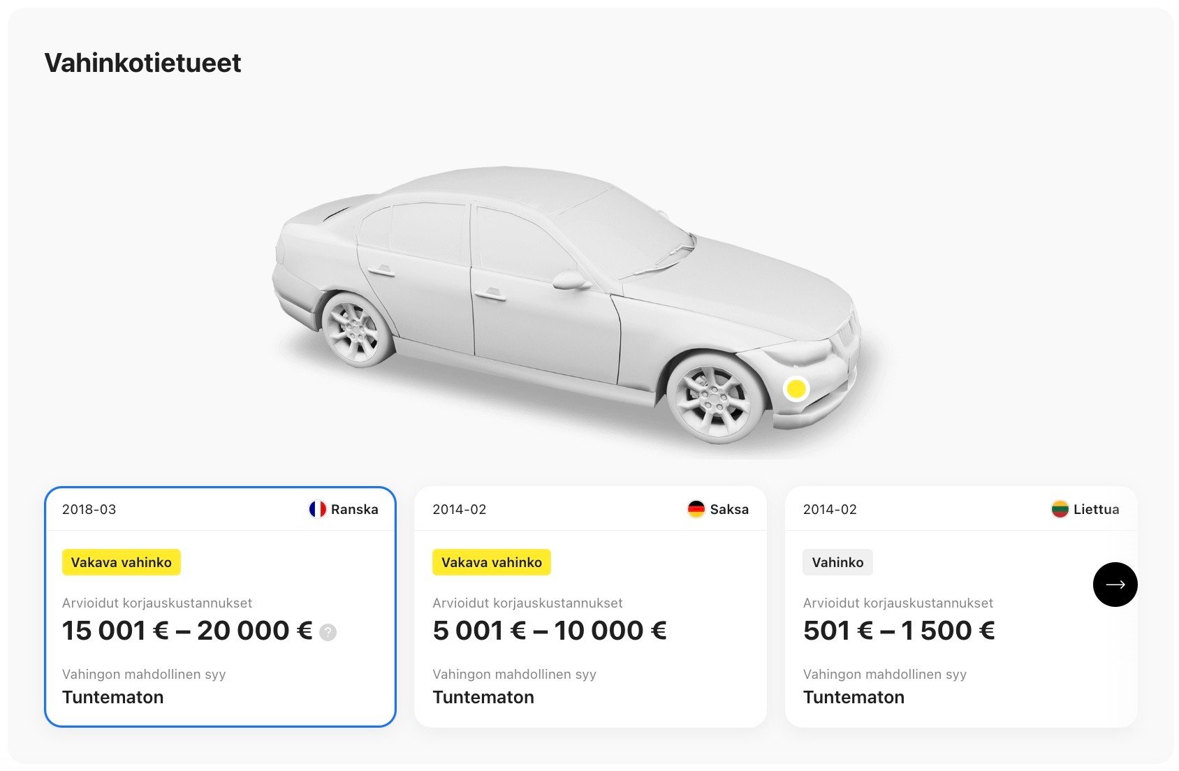 CarVertical raportin vahinkotiedot